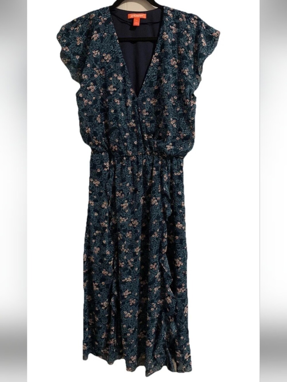 XL Wrap Navy Floral Maxi Dress with Pink Accents